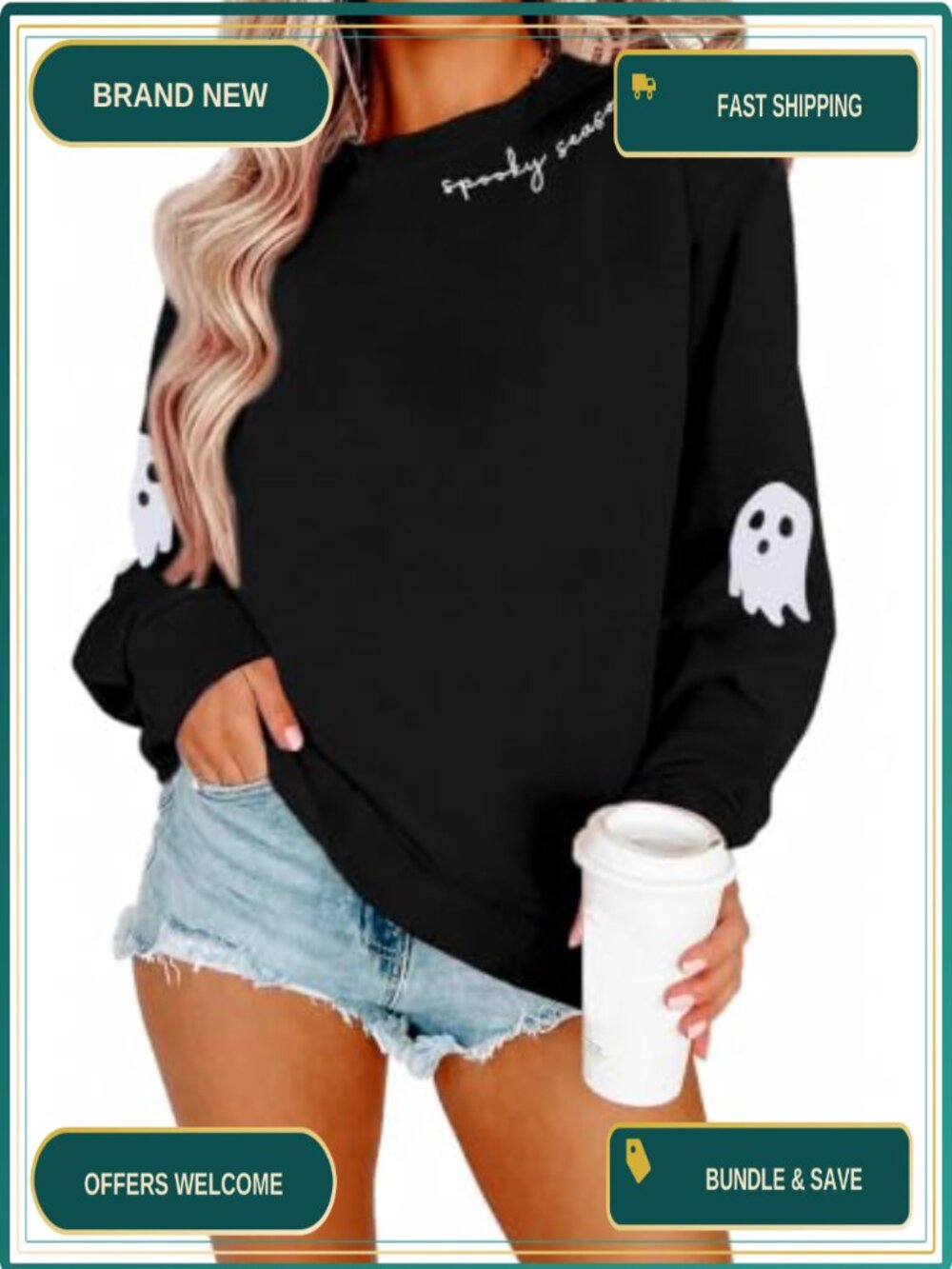 Women Halloween Sweatshirt Spooky Season Ghost Pullover Crewneck